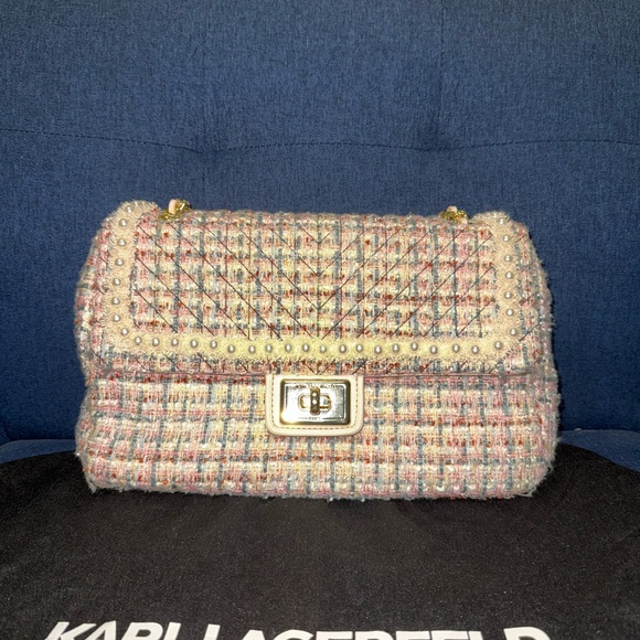Karl Lagerfeld Cream Gold Quilted Shoulder Bag sling bag amazing bag - Picture 2 of 12